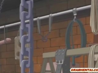 Chained anime brunette gets dildoed pussy and outstanding sucking stiff manhood