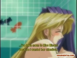 Lesbo anime coeds ryhmä porno sisään the kylpyhuone