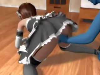 Pussy fingered anime maid blowing monsters cock
