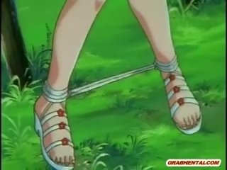 Anime damsel gets squeezed her süýji emjekler and hard poked
