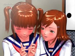 Verrukkelijk anime tiener wrijven haar coeds wellustig kut