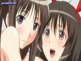 Hentai lesbians sharing a strapon and a dick