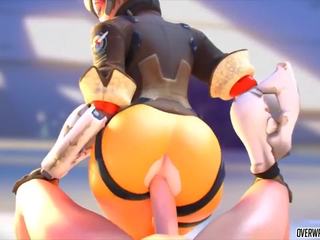Turned on and Naughty Tracer from Overwatch gets Pussy.